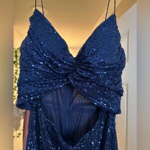Blue sequined prom dress